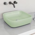 Plantex Premium Ceramic Tabletop Wash Basin/Square Countertop Bathroom Basin (Olive, 16 x 16 x 5 Inch)