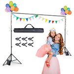 AW Backdrop Stand 10 x 7ft/3m x 2.1m Adjustable Parties Background Support System Stand with 6 Clamps 2 Sand Bags for Studio Photo Event Live Youtuber Classroom Stage for Puppets