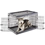 Ferplast Dog Crate Dog Cage Folding Cage for Large Dogs, Chew Resistant Plastic Base Metal Cage, Divider and Wheels included, Double lock, 3 Doors, L, 107 x 77 x h 74 cm.