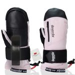 devembr Ski Mittens with Wrist Guards, Snowboarding Mittens Waterproof, Pink, L