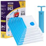 ABOUT SPACE 10 Pack Vacuum Bags for Travel with Hand Pump (2-X Jumbo/2 Jumbo/2 Large/2 Medium/2 Small) Airtight, Reusable Space Saver Compression Bags for Packing, Vaccine Sealer Bags with Ziplock