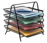 ComSaf Metal Office Desktop Tray Rack, Mesh Metal Desk Organiser File Rack Letter Tray A4 Papers Documents Holder Desk Organizer for Office (4 Tier, Black)