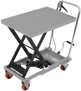 Hydraulic Lift Table Cart 500 LBS, Lift Table Capacity 28.5" Lifting Height, Manual Single Scissor with 4 Wheels and Non-Slip Pad Thickness 3 mm for Material Handling and Transportation Grey