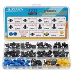 AUKENIEN 12 Values 130pcs Momentary Tactile Push Button Switch Assortment Kit 12MM x 12MM 4 Pin Micro Tact Buttons Circuit Switches and Pushbutton Cap