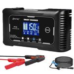15A Smart Car Battery Trickle Charger for Motorcycle, 12V and 24V Lithium/Lifepo4/AGM Battery Automobile Portable Charger, Automotive Maintainer for Marine/Boat/Lawn Mower/rv/Dump Trailer (P15)
