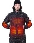 DEWBU Heated Jacket for Men with 12V Battery Pack Winter Outdoor Soft Shell Electric Heating Coat, Men's Black Camo, M