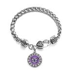 Inspired Silver - Purple Butterfly Braided Bracelet for Women - Silver Circle Charm Bracelet with Cubic Zirconia Jewelry