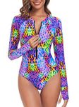 RELLECIGA Women's Purple Leopard Long Sleeve Rash Guard One Piece Size Medium