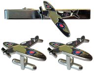 WW2 Spitfire Battle of Britain RAF Air Force Military Metal Aircraft Cufflinks & Tie Clip Set