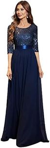 Ever-Pretty Robe de Soirée Femme Longue Empire à Paillettes Élastique Mousseline Fluide Bleu Marine 36