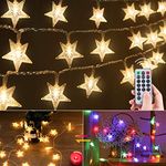 Color Changing String Lights 33Ft 100 LED 2 in 1 Fairy Lights with 11 Modes Remote - Plug in Waterproof for Indoor Outdoor Party Christmas Garden Decor Warm White+Multicolor (Star String Lights)