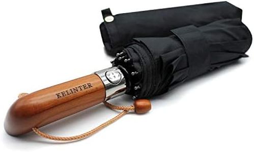 KELINTER Paraguas Plegable Automático Resistente al Viento -10 Varillas reforzadas Antioxidantes con Mango de Madera Clásico Para Hombre y Mujeres - Diseñado en Galicia.