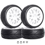 CrazyHobby Pre-Glued OD 2.56" 12mm Hex Wheels Rims & Rubber Tires 26mm for 1/10 Scale On Road Racing Car Drift RC Touring Car, Set of 4 (Color H)