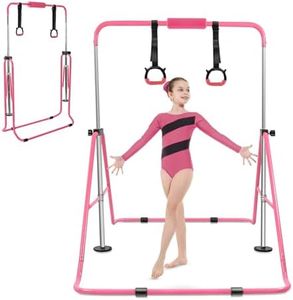 YEEGO DIRECT Gymnastic Bars for Kids,Folding Horizontal Kip Bars Height Adjustable Horizontal Monkey Bars Gymnastics Bars for Home Ages 8-12 Pink