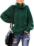 Aleumdr Ladies Turtleneck Jumpers Loose Twist Knit Sweaters Long Sleeve Oversized Sweaters Green UK Size 12 14