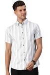 Majestic Man Men Classic Slim Fit Opaque Striped Half Sleeve Relaxed Fit Casual Shirt (Light Grey, X_Large)