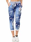 Love My Fashions Womens Multi Floral Check Tartan Print Italian Ribbed Waistband Casual Summer Trousers Jogging Exercise Running Cotton Outwear