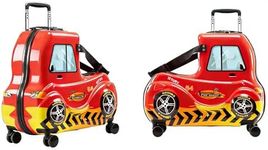 AO WEI LA OW Kids Ride-On Luggage with Wheels Suitcase Fits to Toddler Aged 3-12 Years old （Red Car Checked-Large 25-Inch