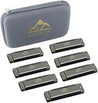 EASTROCK Diatonic Harmonica Set of 7, 10 Holes black Harmonica Mouth Organ set, A, Bb, C, D, E, F and G key harmonicas for Adults, Beginner, Professionals and Students as Gift