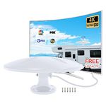 Outdoor TV Antenna Amplified Digital HD TV Antenna with Long Range Reception，Long Range RV TV Antenna Outdoor Antenna for Camper, RV Trailer Truck Caravan Boat (White)