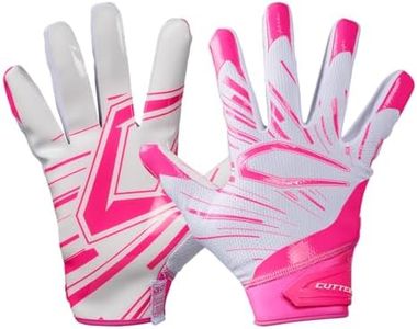 Cutters Youth Game Day Pro Football Receiver Gloves, White/Pink