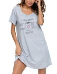 ENJOYNIGHT Womens Cotton Nightgown Short Sleeves Night Dress Print Sleep Shirt(X-Large, Grey Cup1)