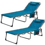 KingCamp Set of 2 Oversize Padded Folding Chaise Lounge Chair for Outdoor, Patio, Beach,Lawn, Sunbathing, Tanning, Pool, Lay Flat Heavy-Duty Adjustable Reclining Chairs with Pillow, Support 330lb,Teal