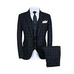 MOGU Mens 3 Piece Slim Fit Plaid Suit Blazer+Vest+Pants, Gray, 40