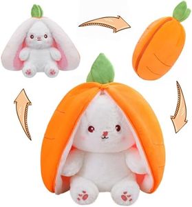 MIAODAM 13.7 inch Easter Bunny Stuffed Animal, Kawaii Squishy Cute Easter Bunny Plush Turn Into Rabbit Fruit Doll Carrot Strawberry Pillow, Plushies Funny Bunny Toy for Baby