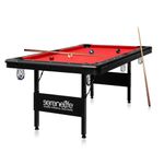 Portable 6 Ft. Pool Table - Compact Design with 18 Aiming Points, Low Friction Surface, Space Saving, Adjustable Feet, Locking Leg Safety, and Complete Accessory Kit - SereneLife SLPO730 Red