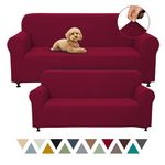 Sapphire Home 2-Piece Sofa and Loveseat Slipcovers, Couch and Loveseat Covers Set, Form fit Stretch, Wrinkle Free, Furniture Protector, Sofa Covers for Living Room, Polyester Spandex (Burgundy)