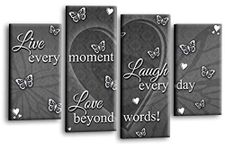 LR Love Laugh Quote Wall Art Picture Grey White Live Heart Framed Canvas Split Panel Print Ready to Hang