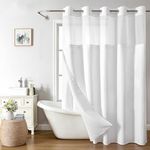 eachope Long No Hooks Needed Linen Textured Shower Curtain with Snap-in Fabric Liner Set,White Hotel Luxury Decor Shower Curtains for Bathroom,Waterproof & Washable,71Wx80H