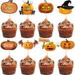 48pcs Halloween Cupcake Toppers Themed Birthday Party Dessert Halloween Toppers for Kids Party Supplies Baking