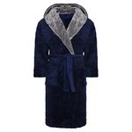 i-Smalls Mens Dressing Gown Super Soft Fleece Hooded Housecoat Robe with Belt S to 6XL (M) Navy