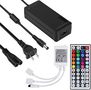 SUPERNIGHT RGB Light Strip Remote Controller and AC 100-240V to DC 12 Volt 5A Power Supply Adapter Transformer for LED Strip Lights Router CCTV Camera