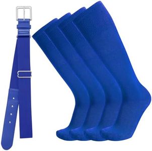 Baseball Socks and Belt Combo for Youth Adult - Softball Sock and Belt for Boys and Girls (Blue, 2 Pairs of Socks & 1 Belt)