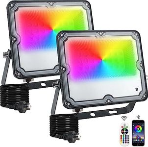 RGB LED Flood Light, 2 Pack Smart RGB Color Changing Floodlight Outdoor, IP66 Waterproof Bluetooth App Control Stage Light, 2700K- 6500K Dimmable RGB Lights for Party, Garden, Terrace, Christmas (30W)