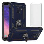 Phone Case for Samsung Galaxy A6 Cover with Tempered Glass Screen Protector Stand Ring Holder Shockproof Silicone Heavy Duty Accessories Magnetic Metal Hard Glaxay A 6 2018 SM-A600FN Girls Blue