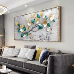 Wall Art Ginkgo Leaf Modern Botanical Artwork Canvas Painting for Living Room Bedroom Dining Room Home Office Decor 20"x40"(50CMx100CM) with Framed