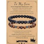 Mens Beaded Bracelets 8MM Natural Stone Beads Bracelet Set With Card To My Son Bracelet From Mom Tiger Eye Bracelets Gifts For Son Black Crystal Beaded Bracelet for Men