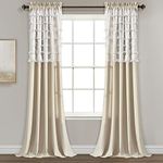 Lush Decor Avery Curtains Ruffled Vintage Chic Style Window Panel Set for Living, Dining Room, Bedroom (Pair), 54" W x 84" L, Neutral