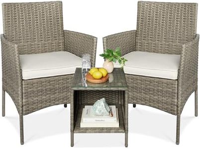 Best Choice Products 3-Piece Outdoor Wicker Conversation Bistro Set, Space Saving Patio Furniture for Garden w/Side Table - Taupe/White Sand