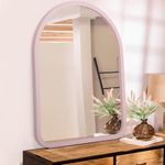 HLFMVWE Arched Wood Wall Mirror for Bathroom Vanity, 65 × 45 CM Arched Antique Rustic Mirrors for Wall Decor Bathroom Farmhouse Wood Frame Mirror for Entryway, Living Room Pink