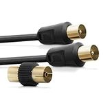 TV Aerial Cable 1m - Male To Male Gold Plated Coaxial Wire | Plug to Plug Shielded Connectors | Antenna AV Lead for Digital and Analogue Signals - Black