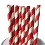 500 pcs Dark Red Striped Paper Straws Bulk, Stripe Red and White Paper Drinking Straws for Party, Wedding, Shower, Mason Jar Straws