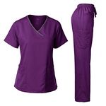 Dagacci Medical Uniform Women's Scrub Set Stretch Top and Pants Egg Plant L