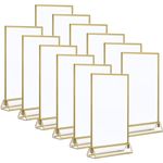 MARMODAY 12 Packs Acrylic Sign Holders with Gold Edges, Double Sided Table Number Frame for Weddings, Gold Holder, Clear Gold Restaurant Signs, Photo Holder, Menu Holder 4 x 6 Inch