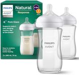 Philips Avent Natural Response Glass Baby Bottles 8oz/240 ml with Medium Flow Teats (Flow 3), 2 Pack, SCY933/02