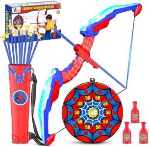 Kids Bow and Arrow Set LED Light Up Archery Set with 10 Suction Cup Arrows, 1 Archery Targets,3 Score Target for Kids Ages 3-12 Birthday Gifts Toys for 5 6 7 8 9 10 11 12 Year Old Boys Girls